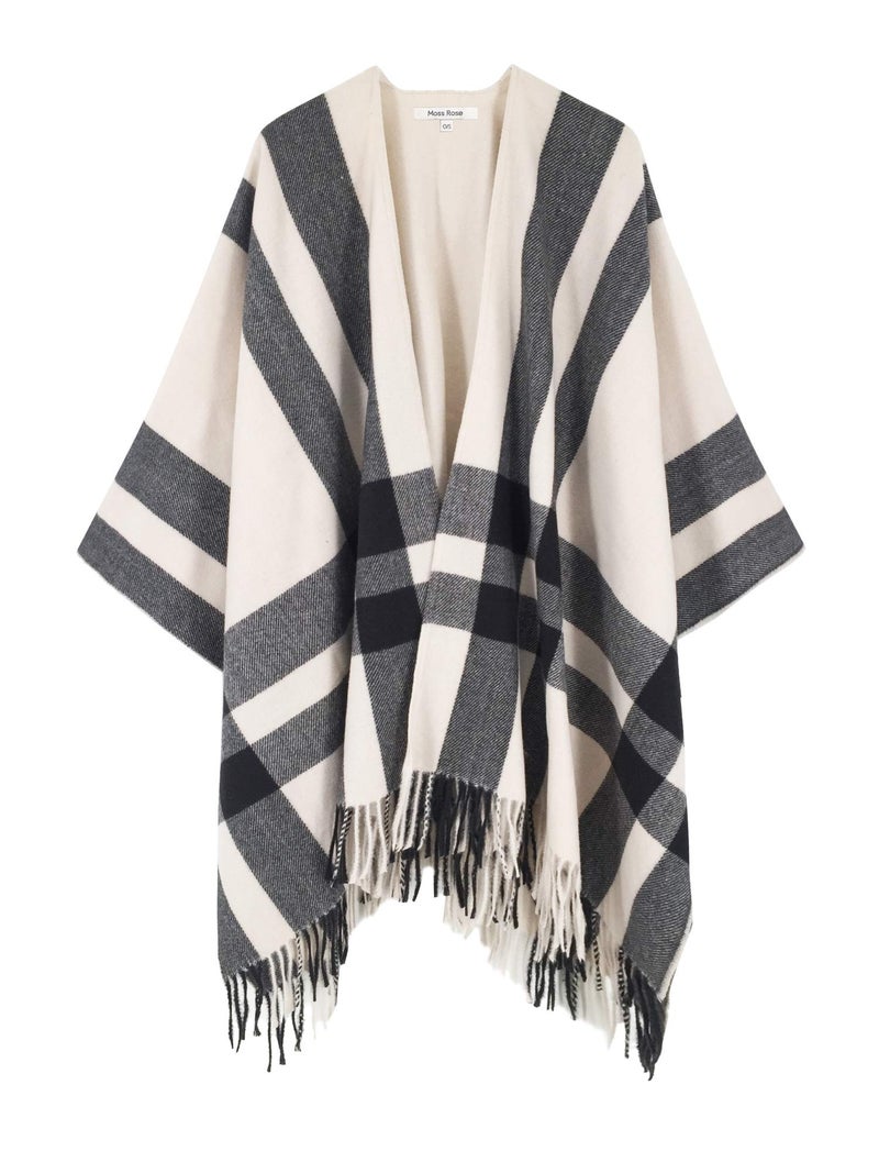Moss Rose Women's Travel Plaid Shawls Wrap Open Front Poncho Cape for Fall Winter Holiday Gift - Image 1
